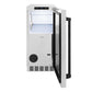 ZLINE Autograph Edition 15 in. Touchstone Gourmet Ice Maker with Drain Pump and Satin Stainless Steel Door with Matte Black Handle (IGMDZ-SN-15-MB) front, open.
