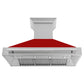 ZLINE 48 in. Satin Stainless Steel Wall Mount Range Hood with Colored Shell and Stainless Steel Handle (8654SNX-48) front, under.