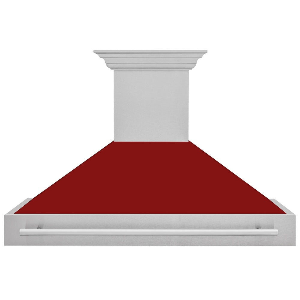 ZLINE 48 in. Satin Stainless Steel Wall Mount Range Hood with Colored Shell and Stainless Steel Handle (8654SNX-48)