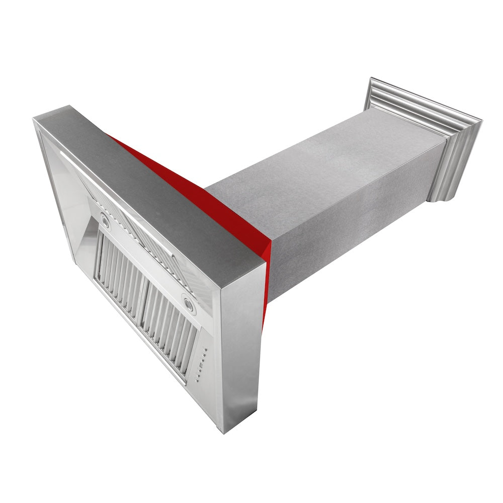ZLINE Ducted Satin Stainless Steel Wall Mount Range Hood with Red Matte Shell and Size Options (8654RM)