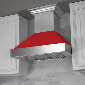 ZLINE Ducted Satin Stainless Steel Wall Mount Range Hood with Red Matte Shell and Size Options (8654RM)
