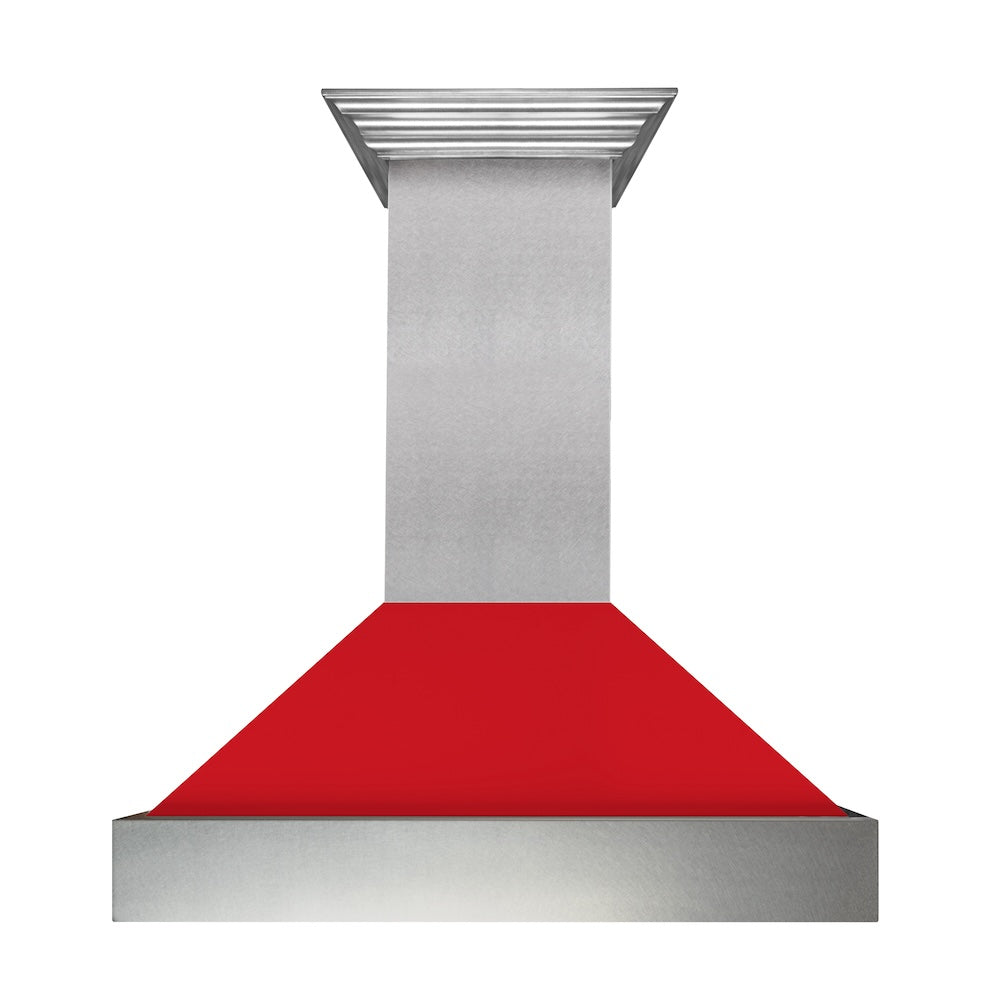 ZLINE Ducted Satin Stainless Steel Wall Mount Range Hood with Red Matte Shell and Size Options (8654RM)
