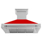ZLINE 48 in. Satin Stainless Steel Wall Mount Range Hood with Colored Shell and Stainless Steel Handle (8654SNX-48) front, under.
