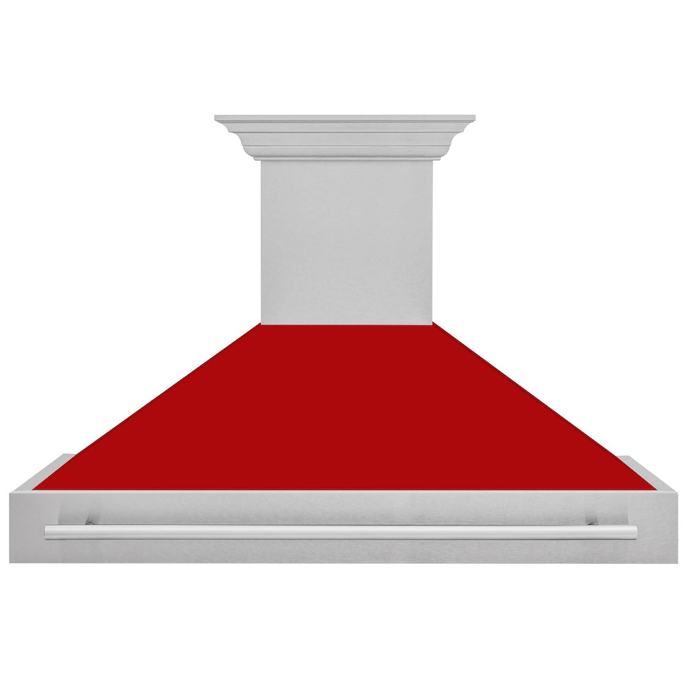 ZLINE 48 in. Satin Stainless Steel Wall Mount Range Hood with Colored Shell and Stainless Steel Handle (8654SNX-48)
