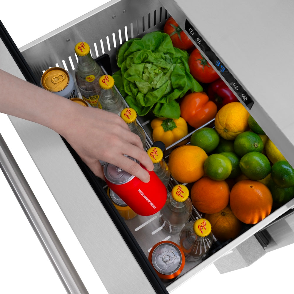 ZLINE 24 in. Touchstone 168 Can Outdoor-Rated Dual Refrigerator Drawer with Satin Stainless Steel Doors (RDSO-SN-24)