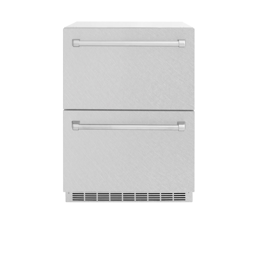 ZLINE 24 in. Touchstone 168 Can Outdoor-Rated Dual Refrigerator Drawer with Satin Stainless Steel Doors (RDSO-SN-24) main image.