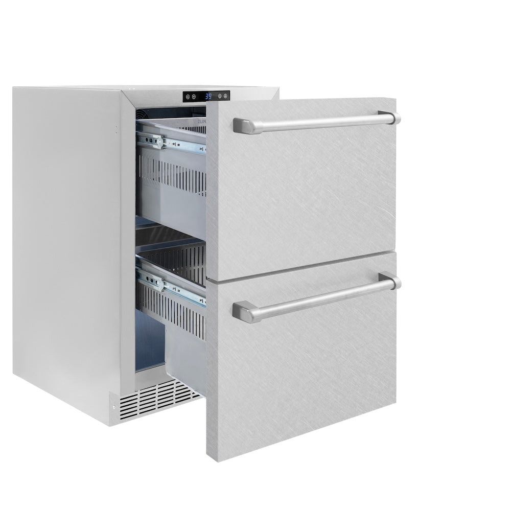 ZLINE 24 in. Touchstone 168 Can Outdoor-Rated Dual Refrigerator Drawer with Satin Stainless Steel Doors (RDSO-SN-24)