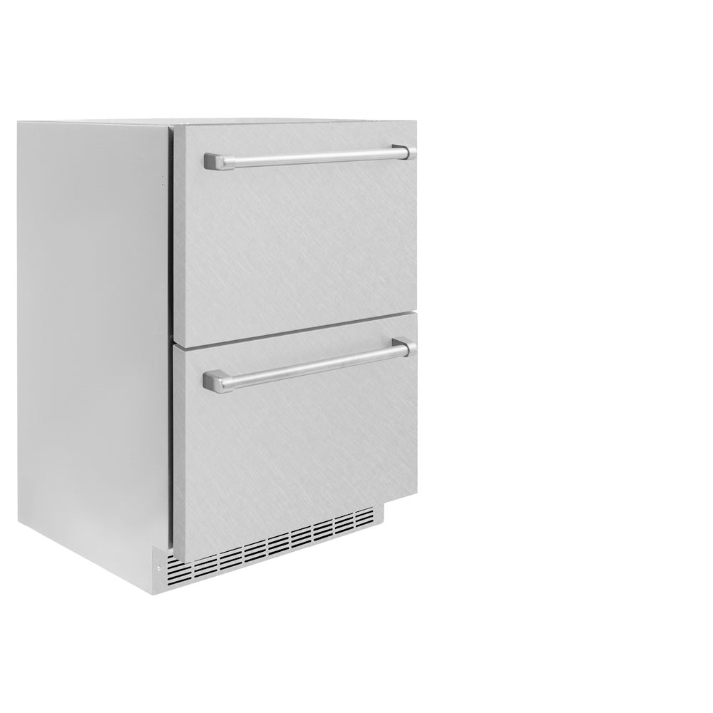 ZLINE 24 in. Touchstone 168 Can Outdoor-Rated Dual Refrigerator Drawer with Satin Stainless Steel Doors (RDSO-SN-24) side.
