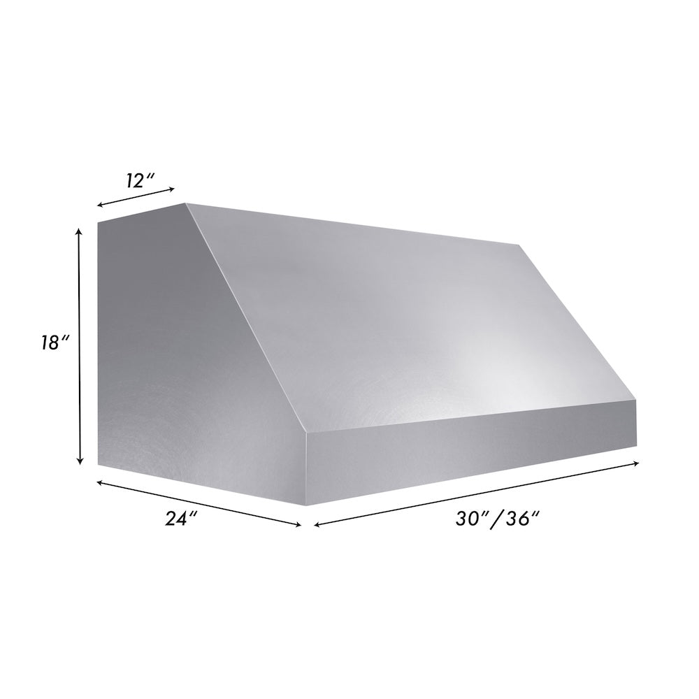 ZLINE Satin Stainless Steel Convertible Vent Under Cabinet Range Hood with Size Options (8685S) dimensional diagram.