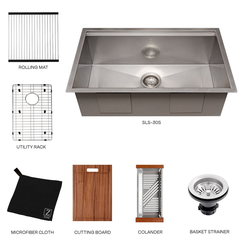 ZLINE 30 in. Garmisch Undermount Single Bowl Kitchen Sink with Bottom Grid and Accessories with Color Options (SLS-30)
