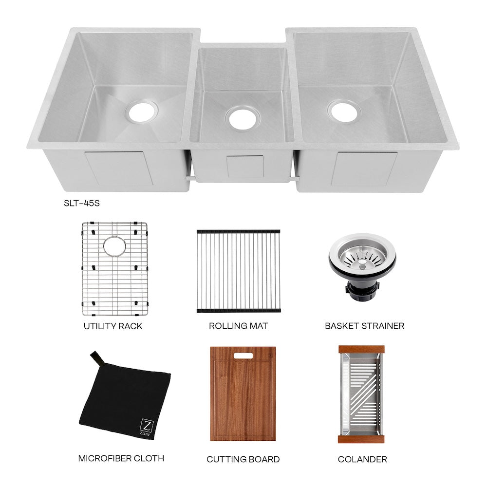 ZLINE 45 in. Breckenridge Undermount Triple Bowl Kitchen Sink with Bottom Grid and Color Options (SLT-45)
