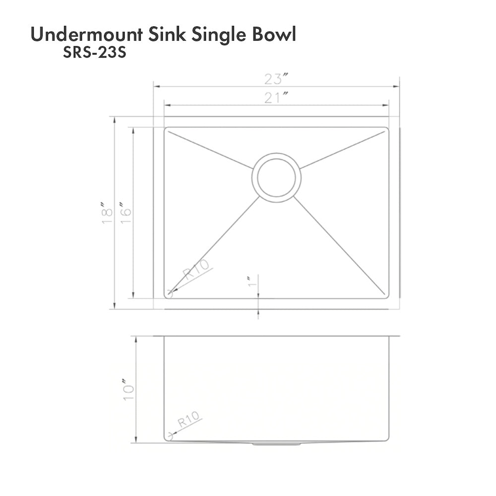 ZLINE 23 in. Meribel Undermount Single Bowl Kitchen Sink with Bottom Grid and Color Options (SRS-23)