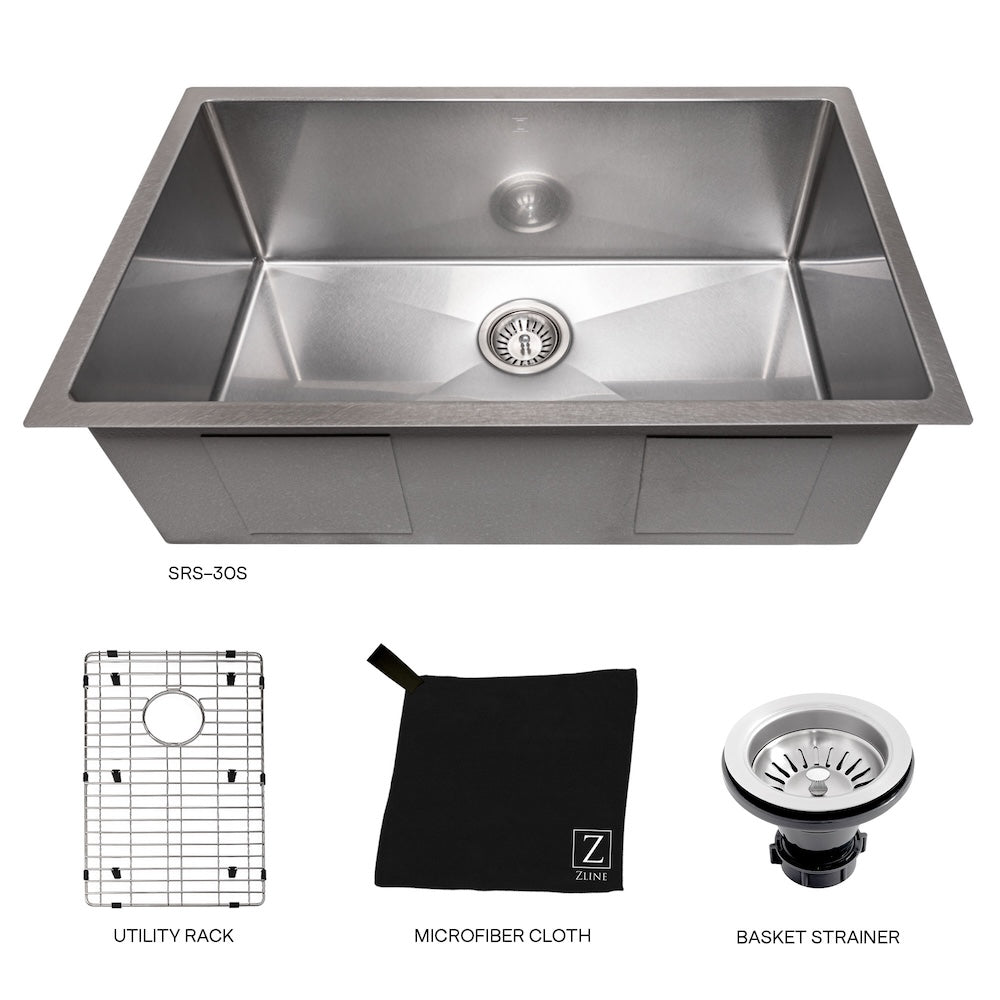 ZLINE 30 in. Meribel Undermount Single Bowl Kitchen Sink with Bottom Grid and Color Options (SRS-30)