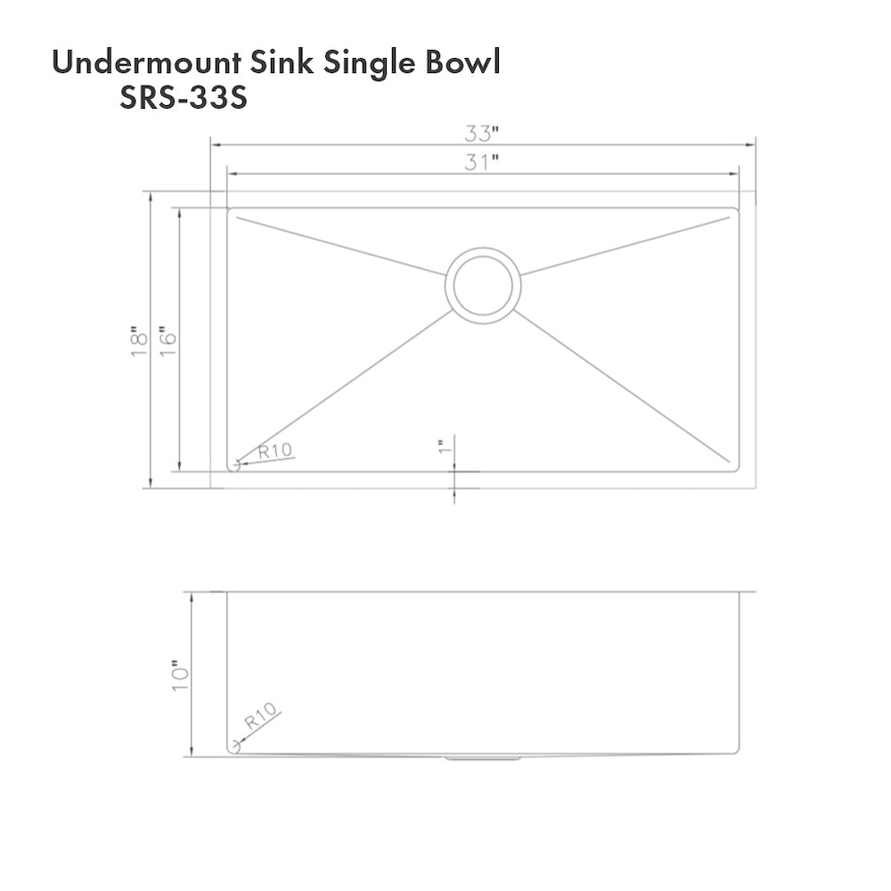 ZLINE 33 in. Meribel Undermount Single Bowl Kitchen Sink with Bottom Grid and Color Options (SRS-33)