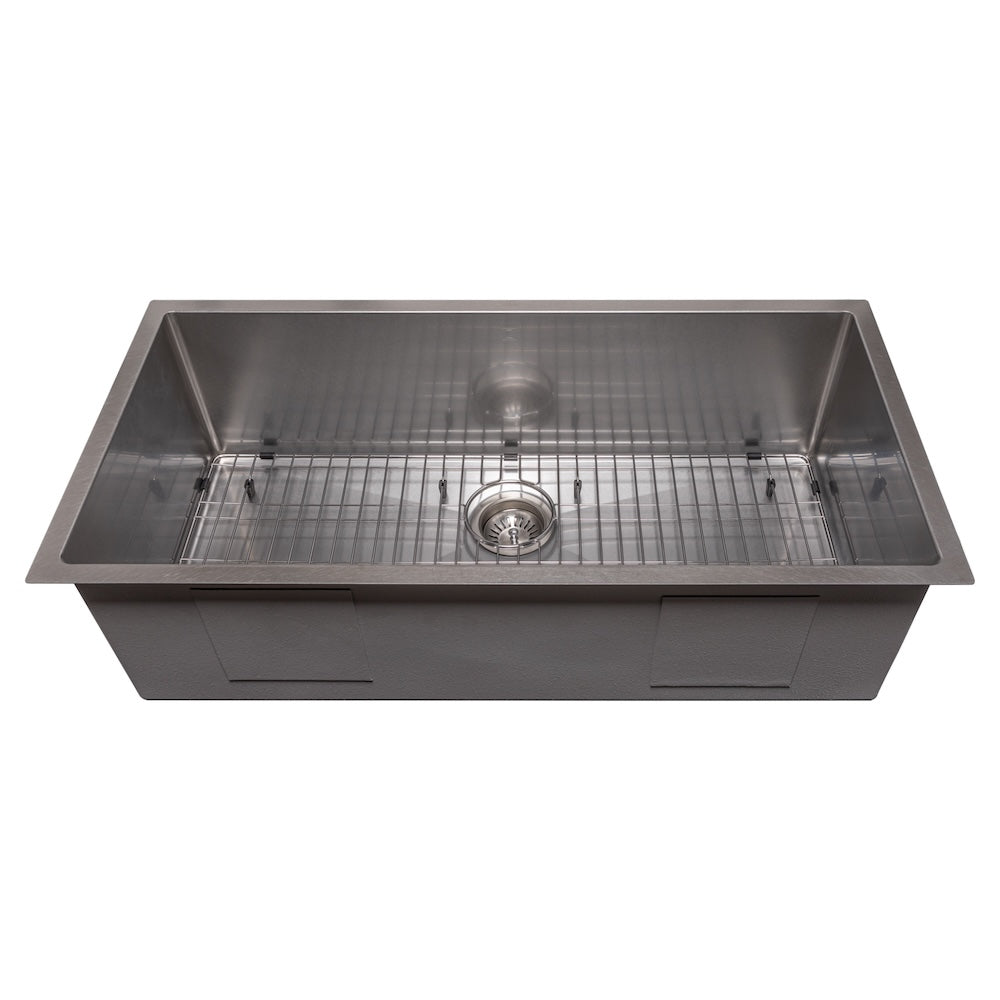 ZLINE 36 in. Meribel Undermount Single Bowl Kitchen Sink with Bottom Grid and Color Options (SRS-36) Satin Stainless Steel