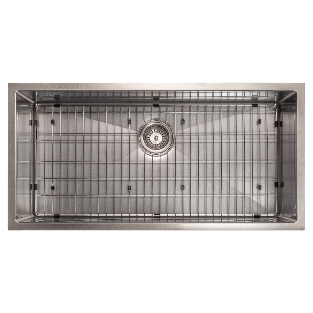 ZLINE 36 in. Meribel Undermount Single Bowl Kitchen Sink with Bottom Grid and Color Options (SRS-36) Satin Stainless Steel