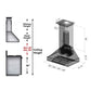 ZLINE Ducted Vent Designer Series Wall Mount Range Hood in Satin Stainless Steel with Size Options (655-4SSSS) dimensional diagram.