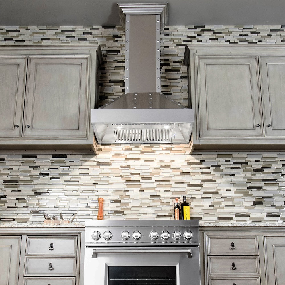 ZLINE Ducted Vent Designer Series Wall Mount Range Hood in Satin Stainless Steel with Size Options (655-4SSSS)