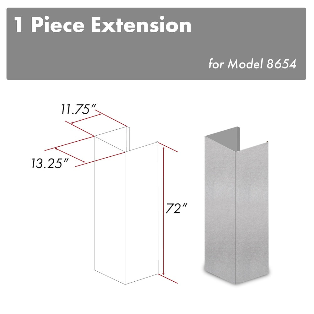 ZLINE 72 in. Satin Stainless Steel Extended Chimney and Crown (8654-E) main image.