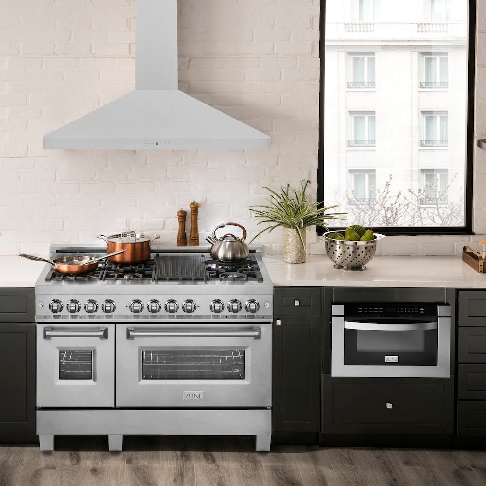 ZLINE Ducted Wall Mount Range Hood in Satin Stainless Steel with Size Options (8KF2S)