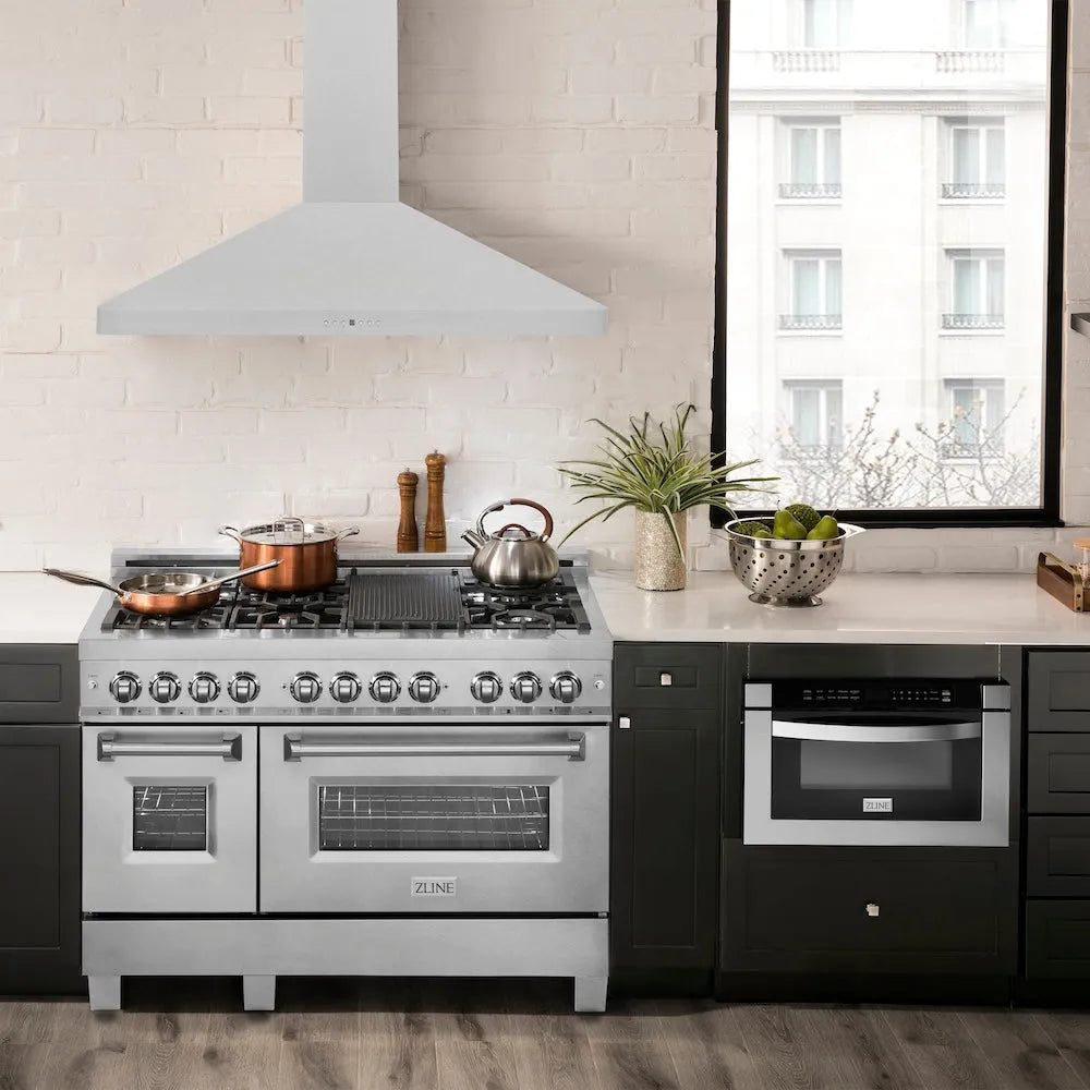 ZLINE Ducted Wall Mount Range Hood in Satin Stainless Steel with Size Options (8KF2S)