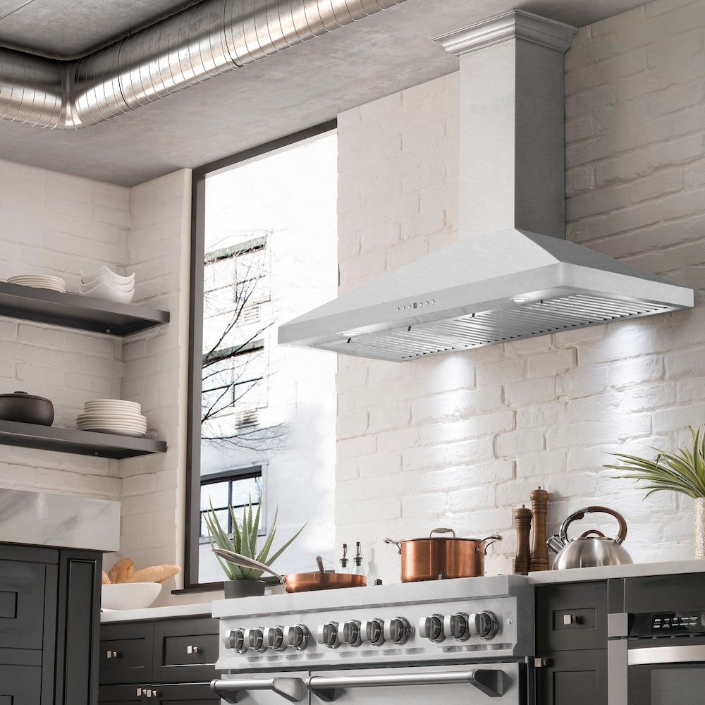 ZLINE Ducted Wall Mount Range Hood in Satin Stainless Steel with Size Options (8KF2S)