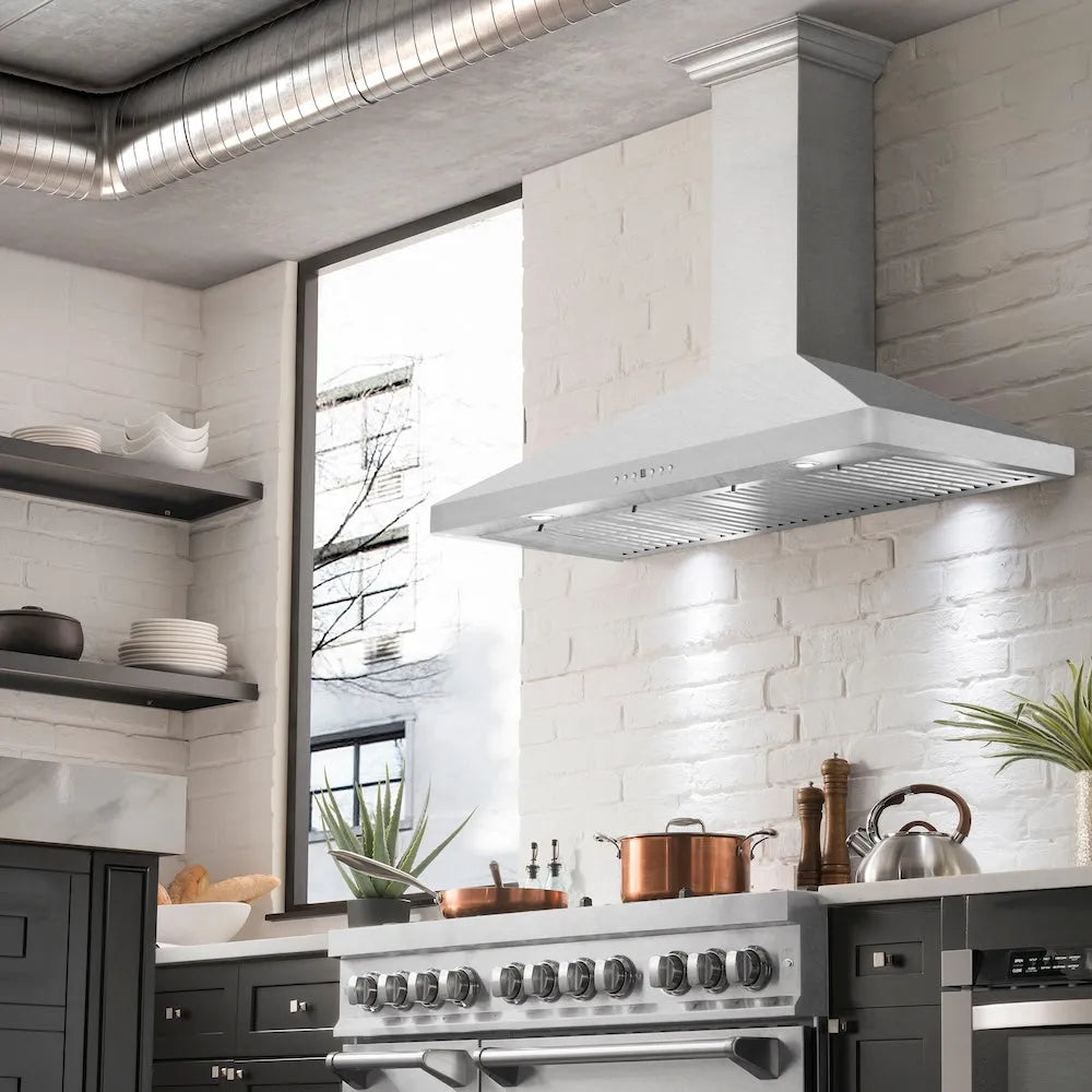 ZLINE Ducted Wall Mount Range Hood in Satin Stainless Steel with Size Options (8KF2S)