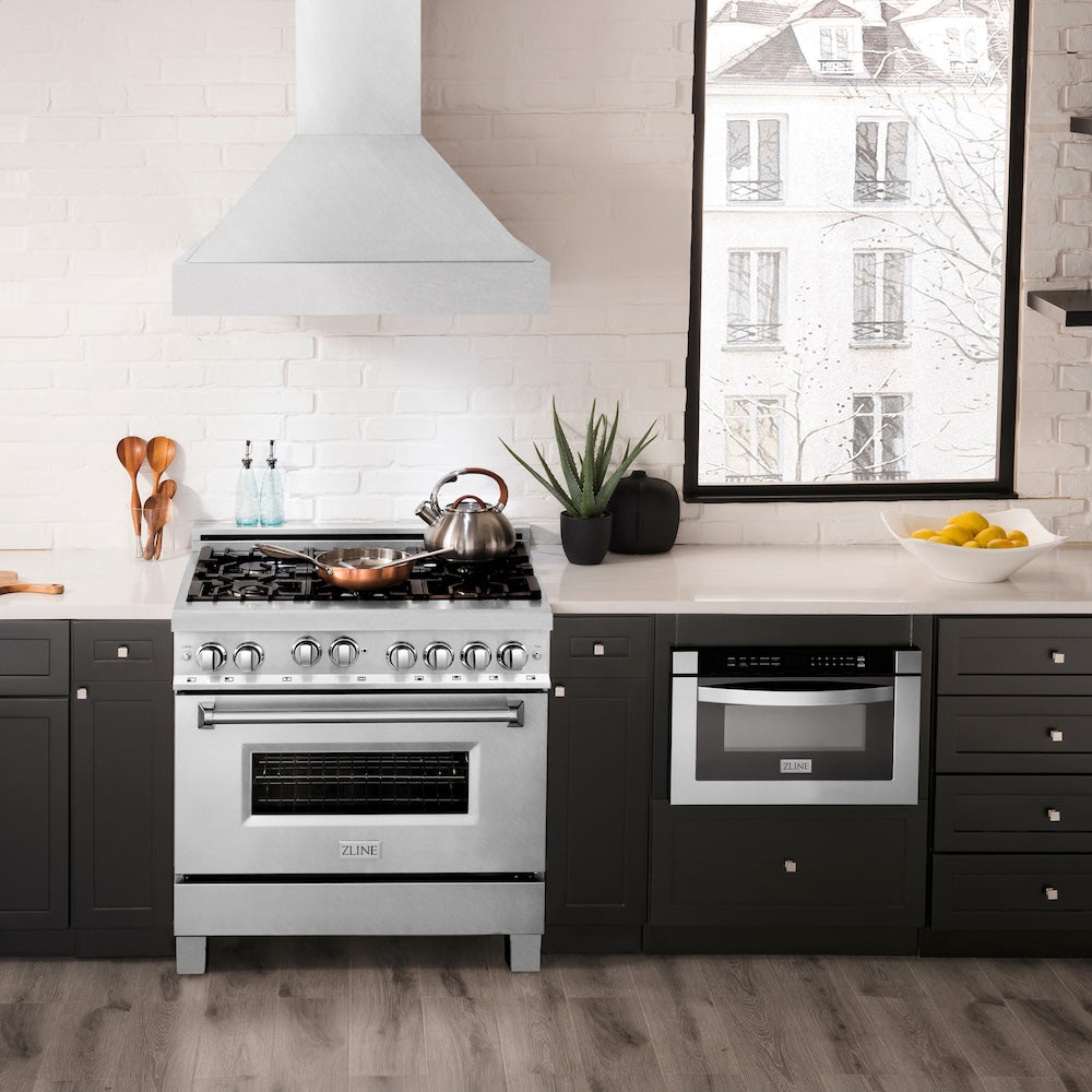 ZLINE Satin Stainless Steel Wall Mount Range Hood with Size Options (8654SN)