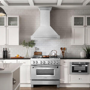 ZLINE 36 in. Satin Stainless Steel Wall Mount Range Hood with Colored Shell and Stainless Steel Handle (8654SNX-36)