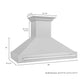 ZLINE 48 in. Satin Stainless Steel Wall Mount Range Hood with Colored Shell and Stainless Steel Handle (8654SNX-48) dimensional diagram.