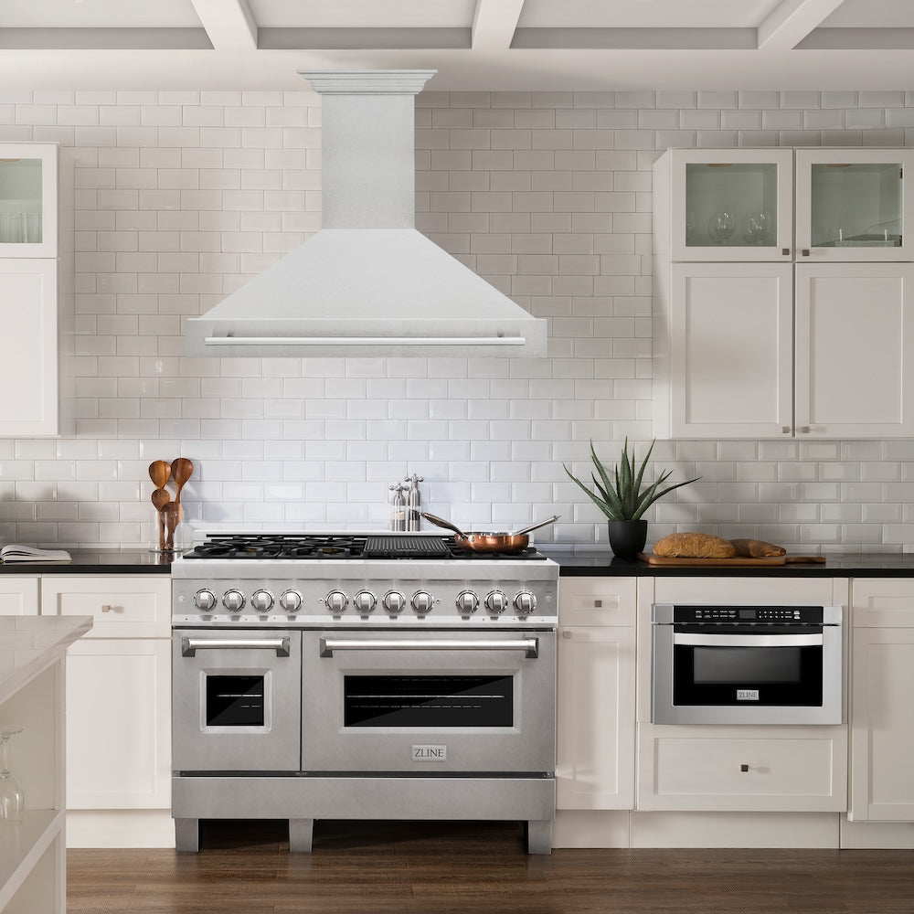 ZLINE 48 in. Satin Stainless Steel Wall Mount Range Hood with Colored Shell and Stainless Steel Handle (8654SNX-48)