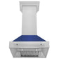 ZLINE 30 in. Satin Stainless Steel Wall Mount Range Hood with Colored Shell and Stainless Steel Handle (8654SNX-30) front, under.