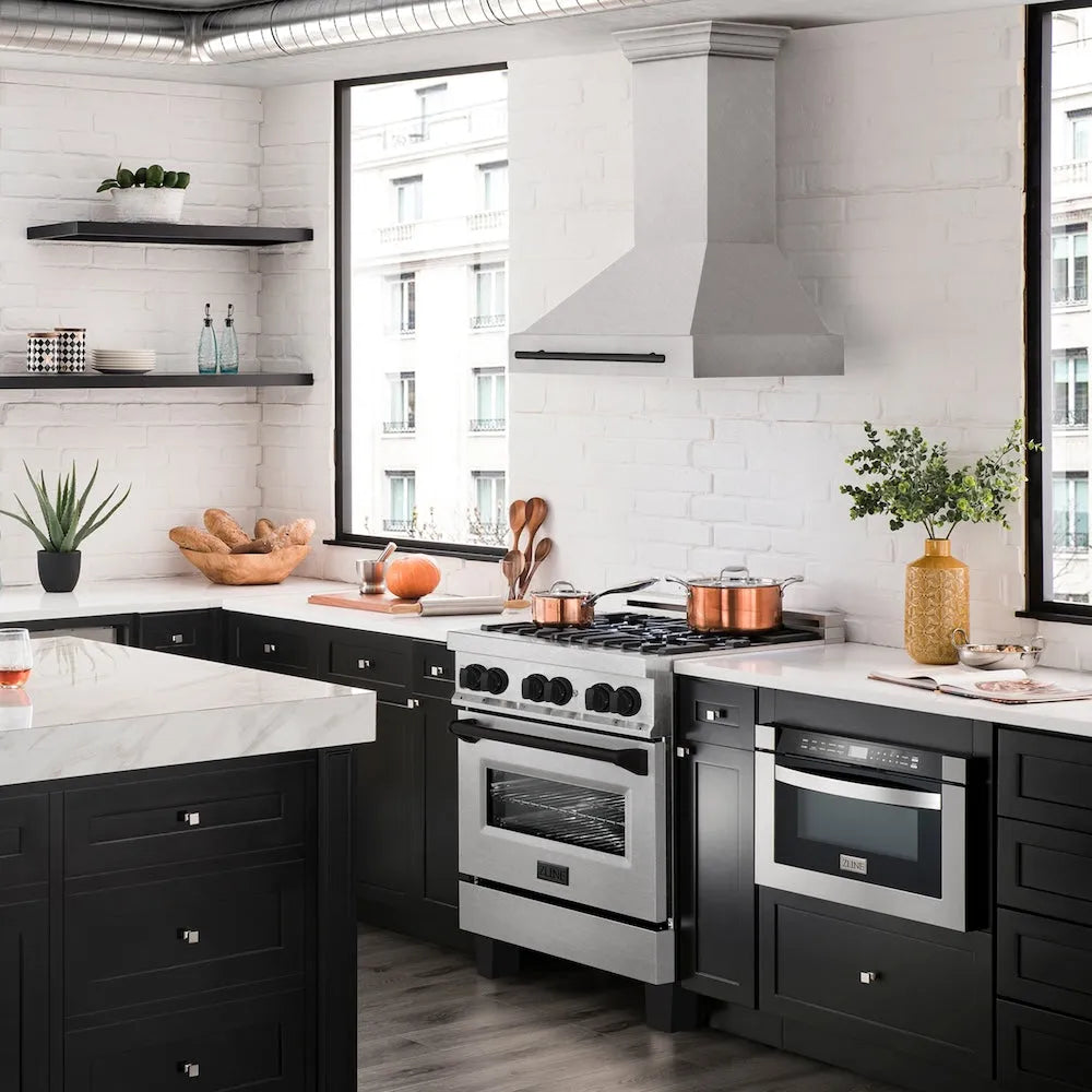 ZLINE Autograph Edition 30 in. Satin Stainless Steel Wall Mount Range Hood with Accent Handle (8654SNZ-30)