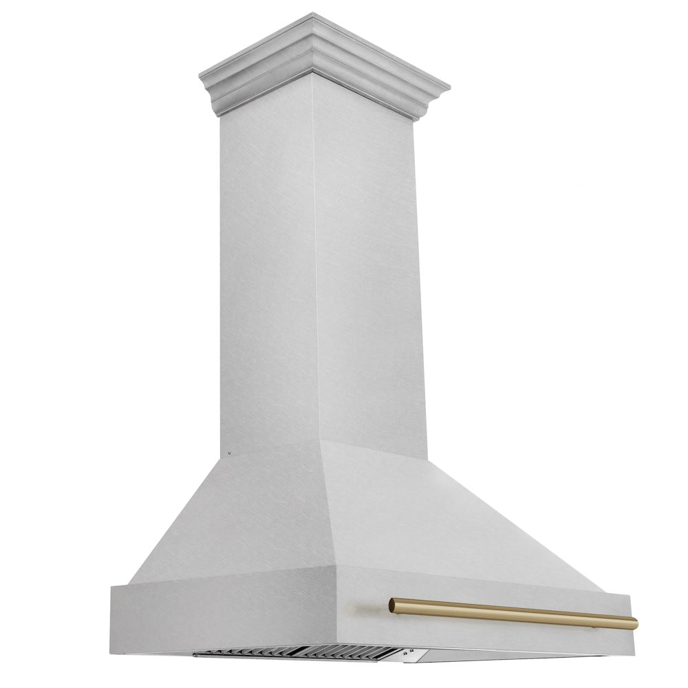 ZLINE Autograph Edition 36 in. Satin Stainless Steel Wall Mount Range Hood with Accent Handle (8654SNZ-36) main image.
