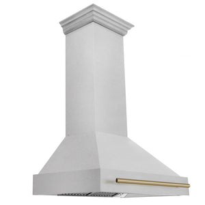 ZLINE Autograph Edition 36 in. Satin Stainless Steel Wall Mount Range Hood with Accent Handle (8654SNZ-36) main image.