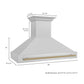 ZLINE Autograph Edition 48 in. Satin Stainless Steel Wall Mount Range Hood with Accent Handle (8654SNZ-48) dimensional diagram.