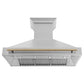 ZLINE Autograph Edition 48 in. Satin Stainless Steel Wall Mount Range Hood with Accent Handle (8654SNZ-48) front, under.