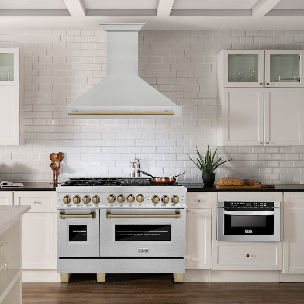 ZLINE Autograph Edition 48 in. Satin Stainless Steel Wall Mount Range Hood with Accent Handle (8654SNZ-48)
