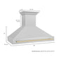 ZLINE Autograph Edition 48 in. Satin Stainless Steel Wall Mount Range Hood with Accent Handle (8654SNZ-48) dimensional diagram.