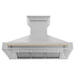 ZLINE Autograph Edition 48 in. Satin Stainless Steel Wall Mount Range Hood with Accent Handle (8654SNZ-48) front, under.