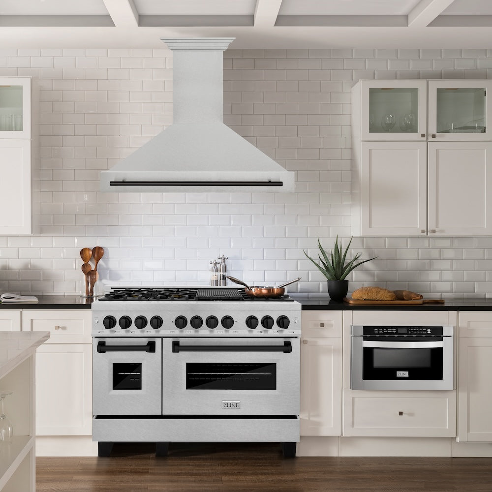 ZLINE Autograph Edition 48 in. Satin Stainless Steel Wall Mount Range Hood with Accent Handle (8654SNZ-48)