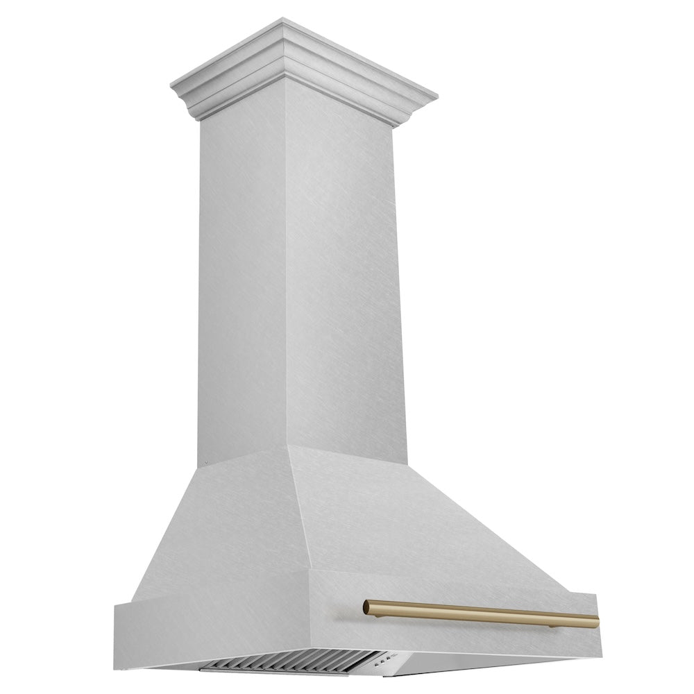 ZLINE Autograph Edition 30 in. Satin Stainless Steel Wall Mount Range Hood with Accent Handle (8654SNZ-30) main image.