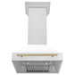ZLINE Autograph Edition 30 in. Satin Stainless Steel Wall Mount Range Hood with White Matte Shell and Accent Handle (8654SNZ-WM30) front, under.