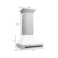 ZLINE Autograph Edition 30 in. Satin Stainless Steel Wall Mount Range Hood with White Matte Shell and Accent Handle (8654SNZ-WM30) dimensional diagram.