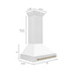ZLINE Autograph Edition 36 in. Satin Stainless Steel Wall Mount Range Hood with White Matte Shell and Accent Handle (8654SNZ-WM36) dimensional diagram.