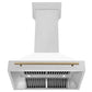 ZLINE Autograph Edition 36 in. Satin Stainless Steel Wall Mount Range Hood with White Matte Shell and Accent Handle (8654SNZ-WM36) front, under.