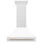 ZLINE Autograph Edition 36 in. Satin Stainless Steel Wall Mount Range Hood with White Matte Shell and Accent Handle (8654SNZ-WM36)