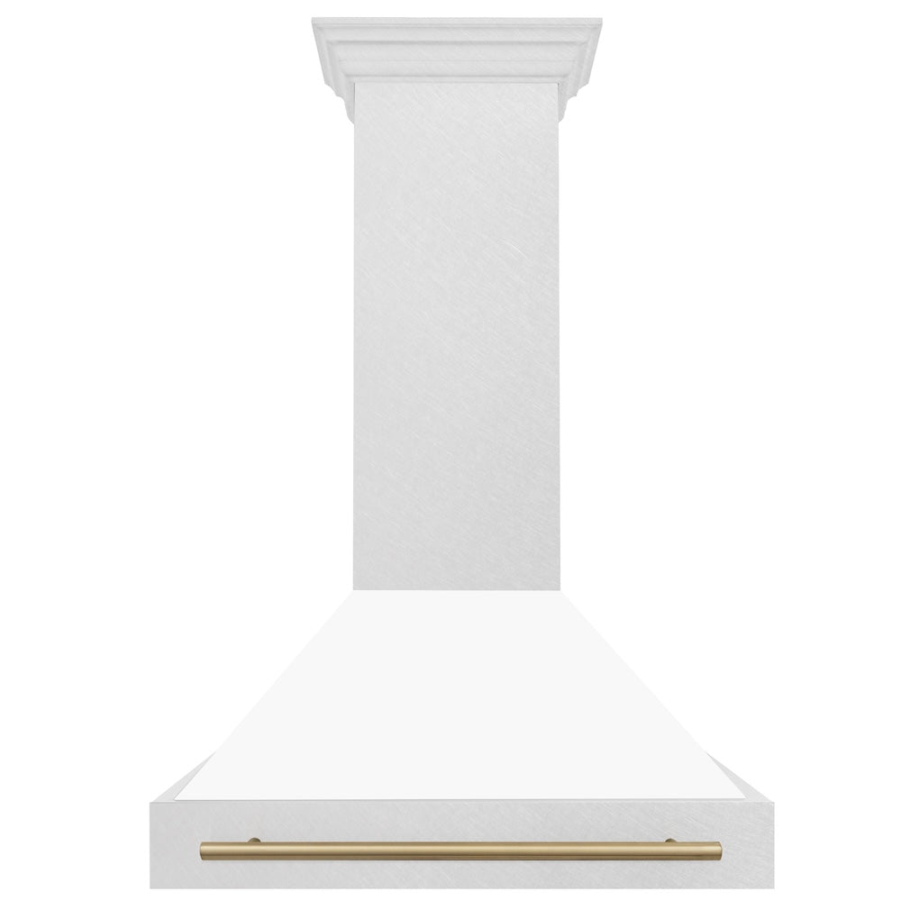 ZLINE Autograph Edition 36 in. Satin Stainless Steel Wall Mount Range Hood with White Matte Shell and Accent Handle (8654SNZ-WM36)
