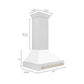 ZLINE Autograph Edition 36 in. Satin Stainless Steel Wall Mount Range Hood with White Matte Shell and Accent Handle (8654SNZ-WM36) dimensional diagram.