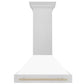 ZLINE Autograph Edition 36 in. Satin Stainless Steel Wall Mount Range Hood with White Matte Shell and Accent Handle (8654SNZ-WM36)